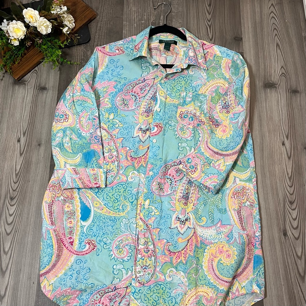 Vintage Pastel Paisley Oversized Ralph Lauren Button Up Size M